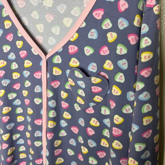 Pajamagram One Piece Shorts Romper 2X Womens Drop Seat Heart Print Sleep Lounge - Picture 4 of 7